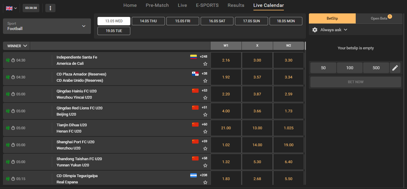 Live calendar screen