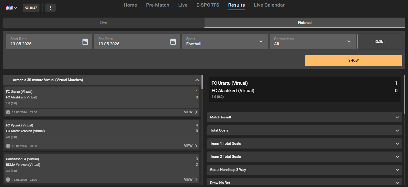 Results screen